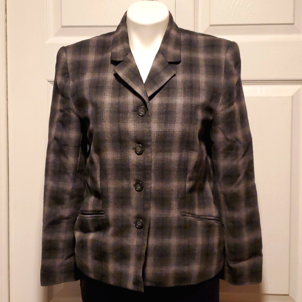 Amanda Smith Petites Pure Wool Women's Tan/Black Blazer - Size 10P
